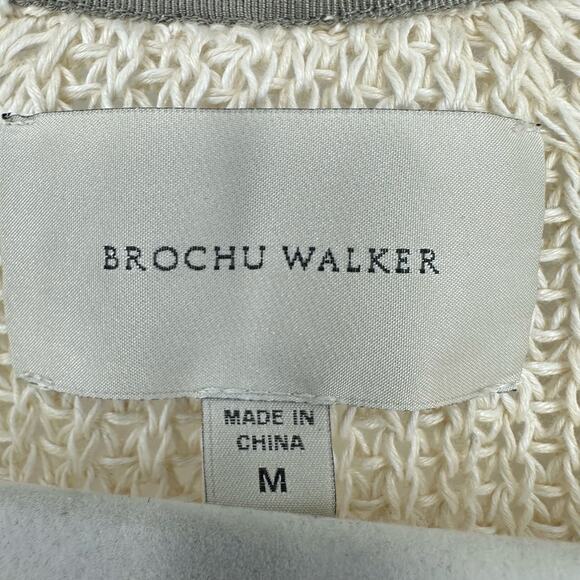 Brochu Walker Womens M Linen Cardigan Ivory Open Knit Puff Sleeve Coastal - Picture 4 of 10